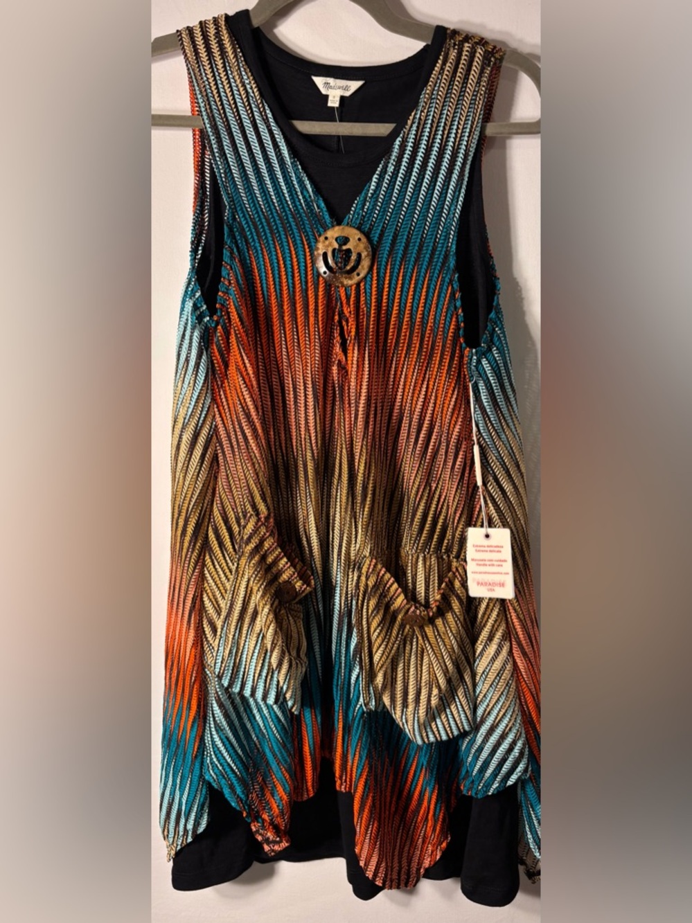 Women's Multicolor Striped Swim Coverup Tunic with Front Pockets